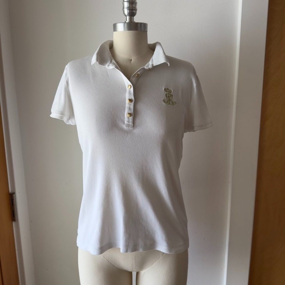 Lauren Ralph Lauren Women's Gold Crest Embroidery Short Sleeve Polo Shirt-Sz S/P